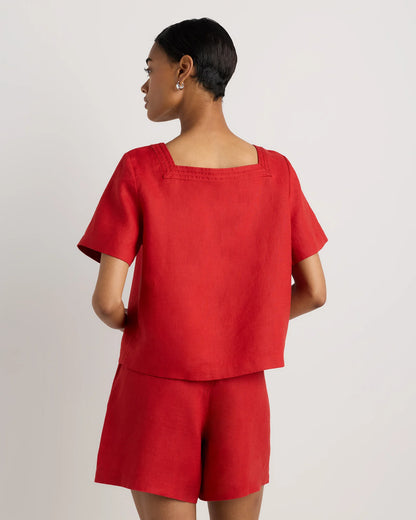 100% European Linen Square Neck Swing Top - XS / Black