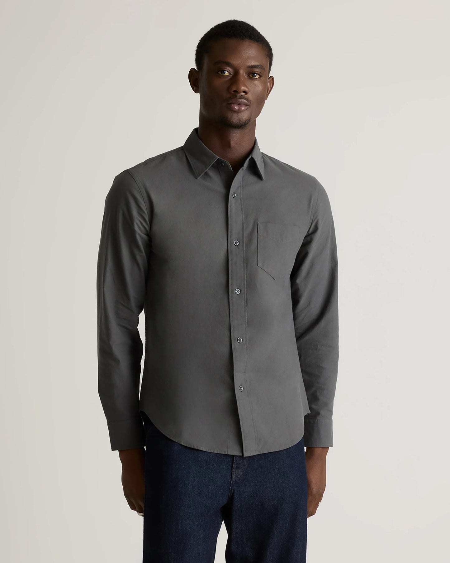 Organic Cotton Stretch Textured Twill Shirt - S / Navy