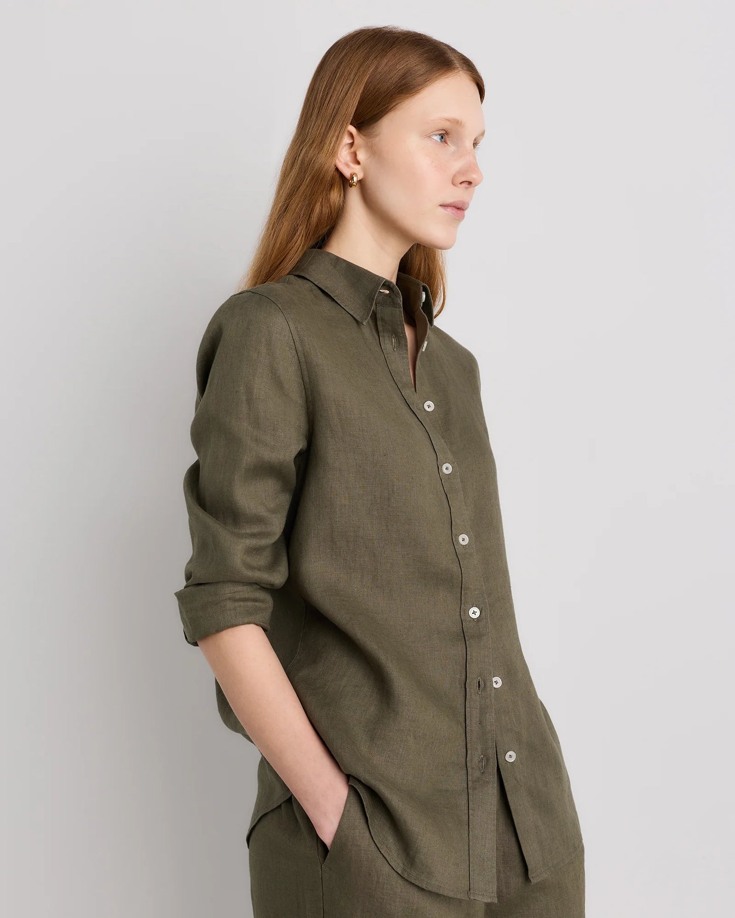 100% European Linen Long Sleeve Shirt - XS / Blue Pinstripe