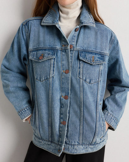 100% Organic Cotton Oversized Denim Jacket - XS / Washed Black