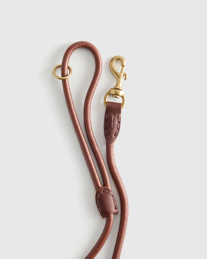 Rolled Italian Leather Dog Leash - Standard / Brown