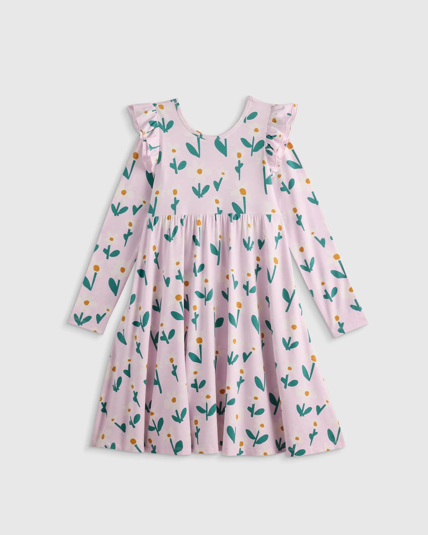 Bamboo Long Sleeve Flutter Twirl Dress - 6 / Navy Blossoms