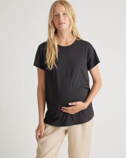 Cotton Modal Maternity Crew Neck Tee (2-pack) - XS / Black/Redwood Brown