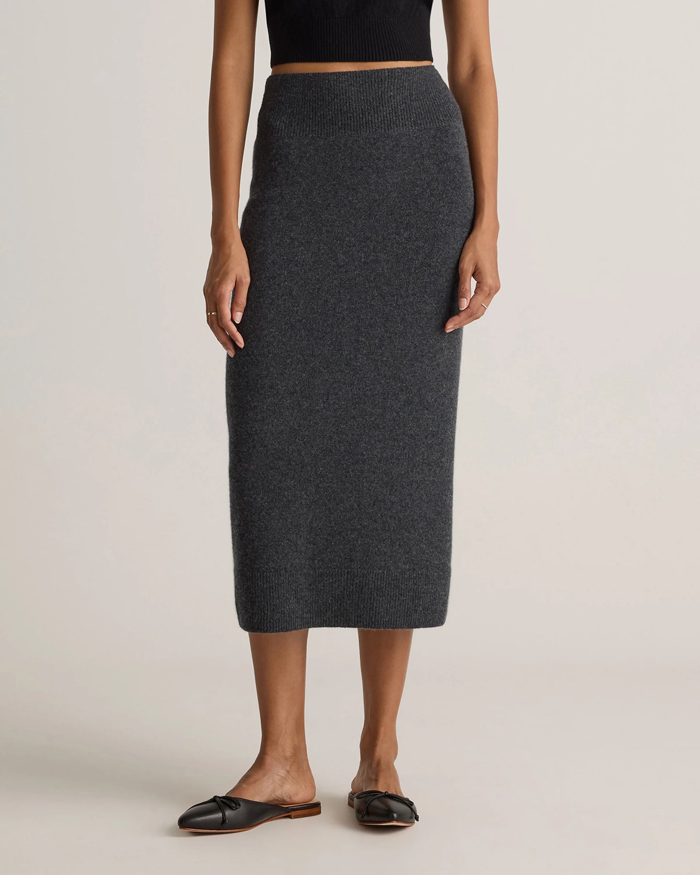 Mongolian Cashmere Fitted Midi Skirt - XS / Brown