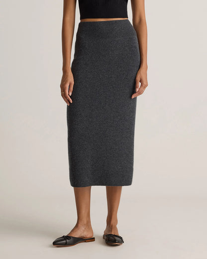 Mongolian Cashmere Fitted Midi Skirt - XS / Brown