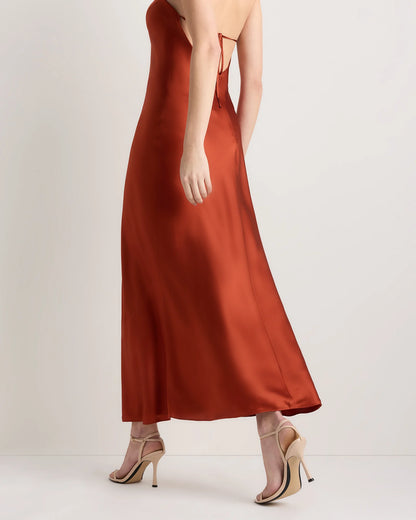 100% Washable Silk Halter Maxi Dress - XS / True Black