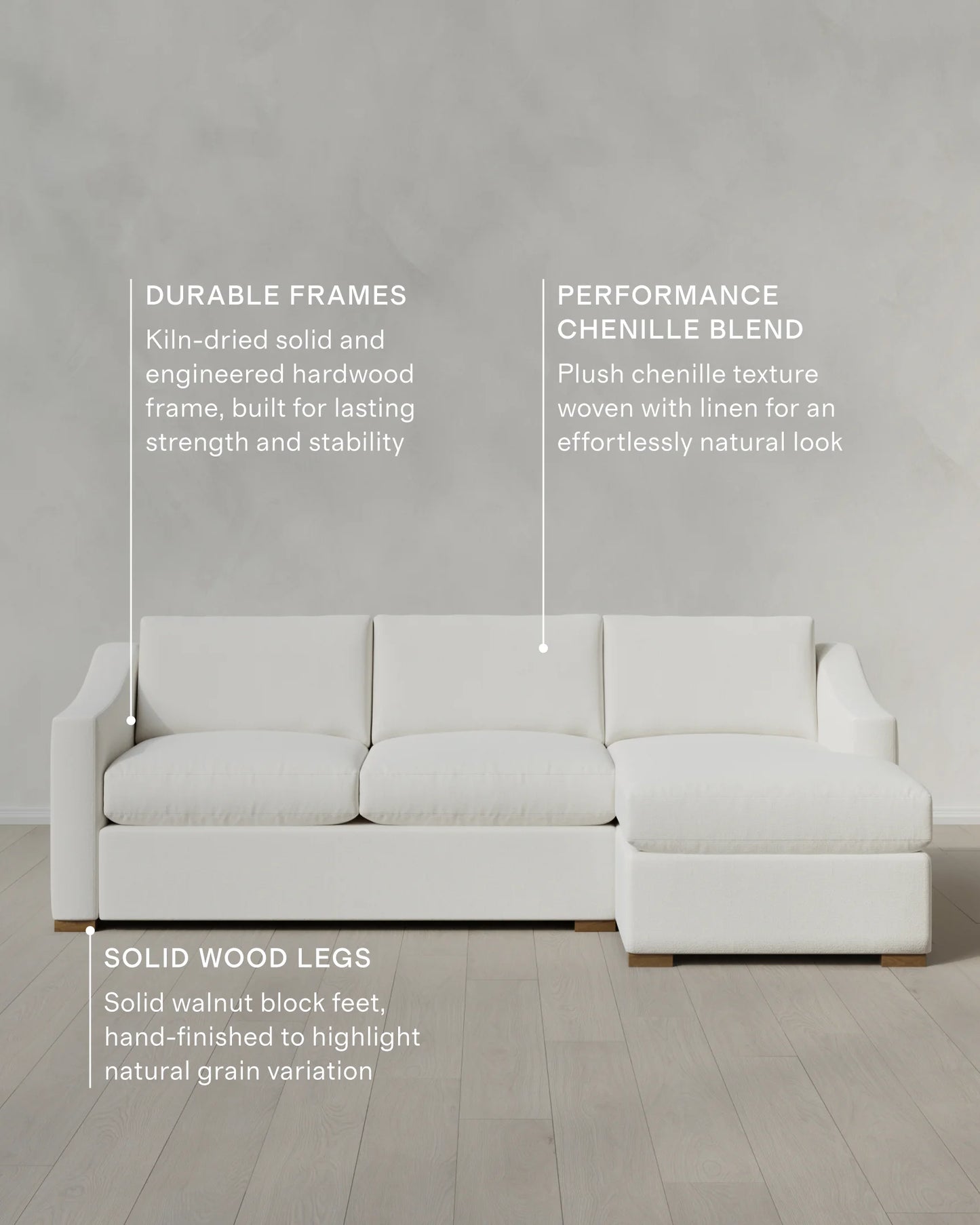 Hollis Slope Arm Chaise Sectional in Performance Chenille Linen Blend - 104" Right Arm / Snow