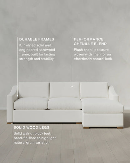 Hollis Slope Arm Chaise Sectional in Performance Chenille Linen Blend - 104" Right Arm / Snow