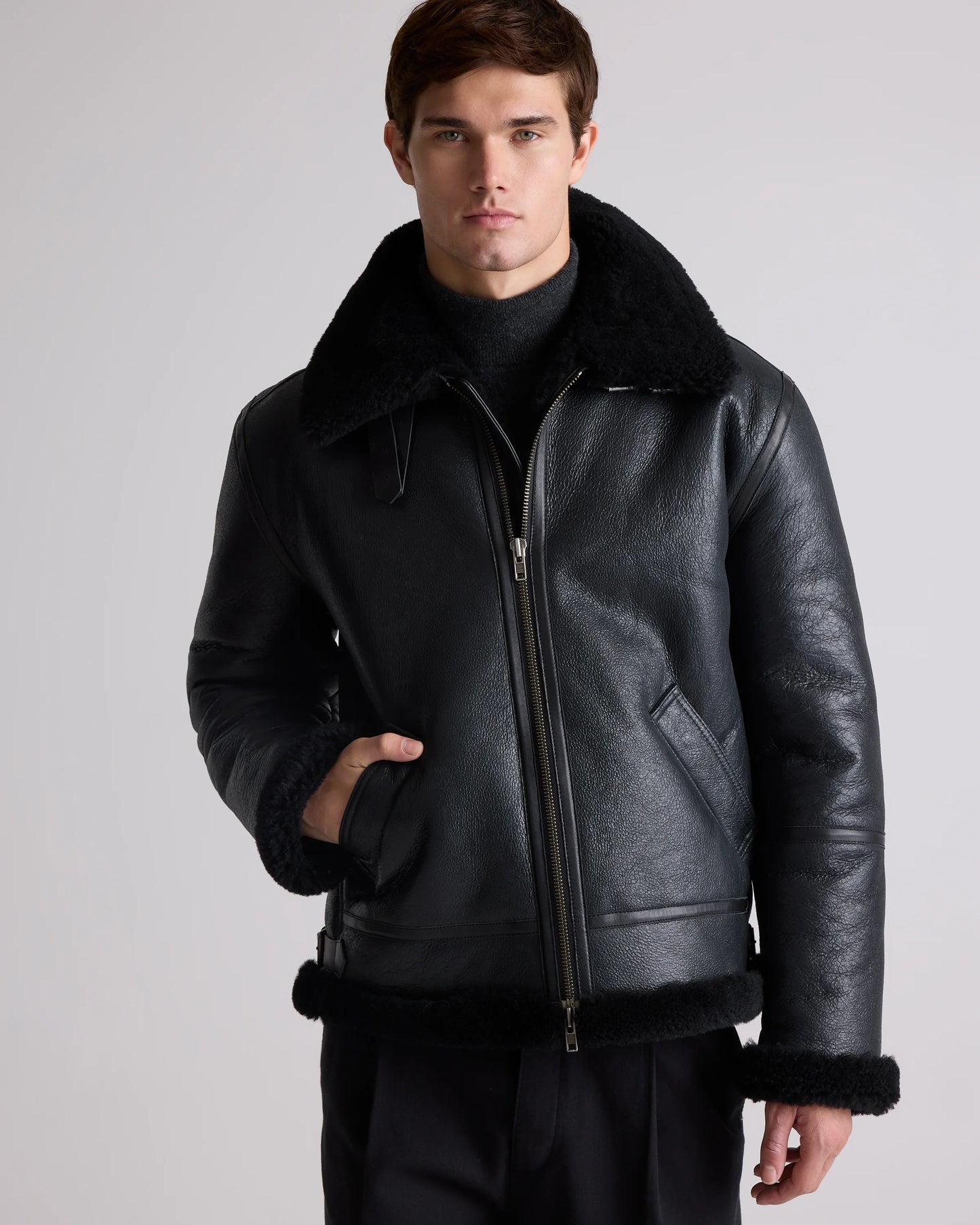 100% Shearling Bomber Jacket - S / Dark Brown
