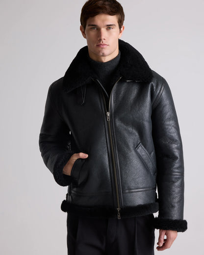 100% Shearling Bomber Jacket - S / Dark Brown