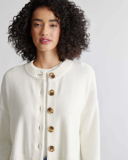 100% Organic Cotton Cropped Cardigan - XS / Heather Brown