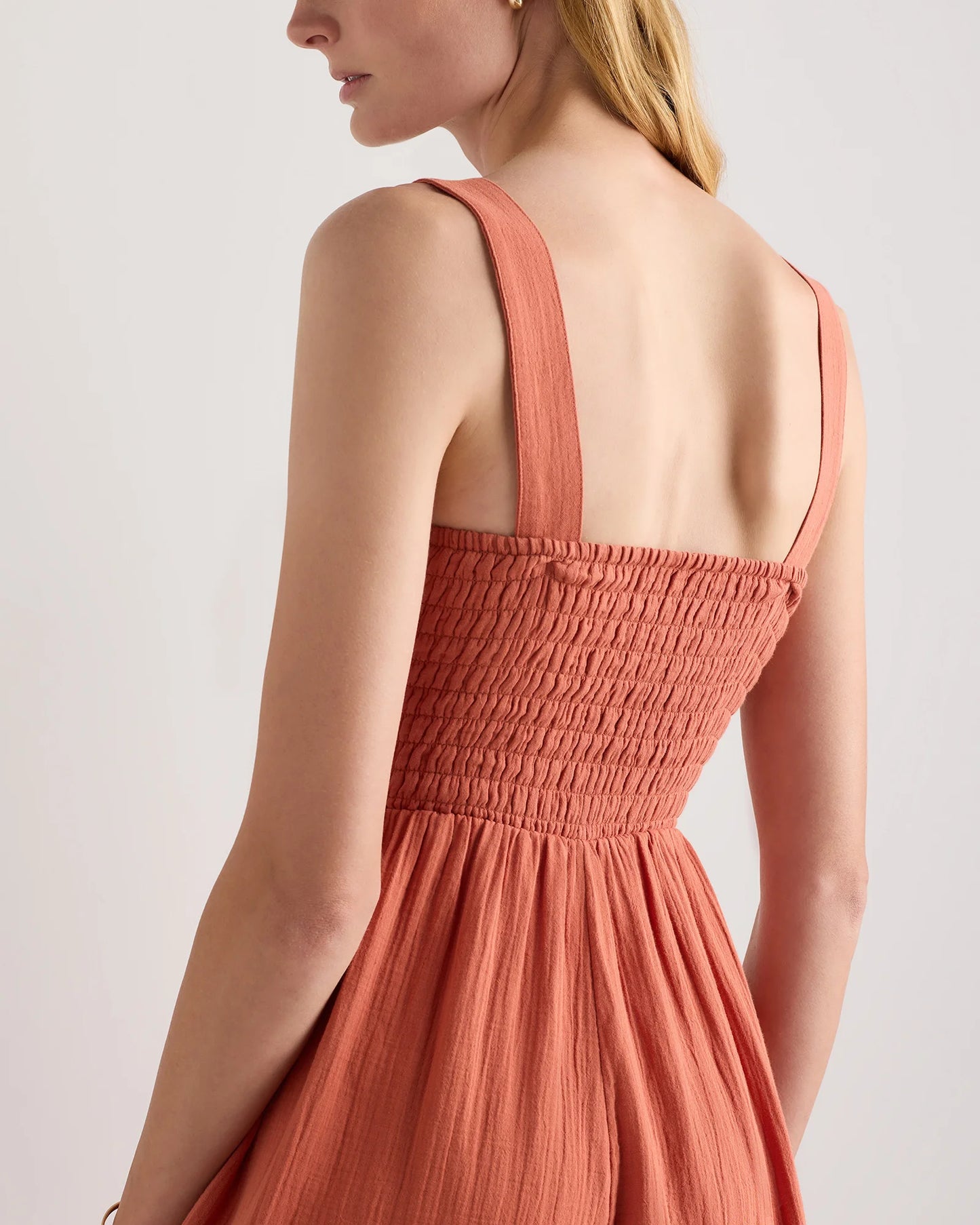 100% Organic Cotton Gauze Smocked Wide Leg Jumpsuit - XS / Spiced Orange