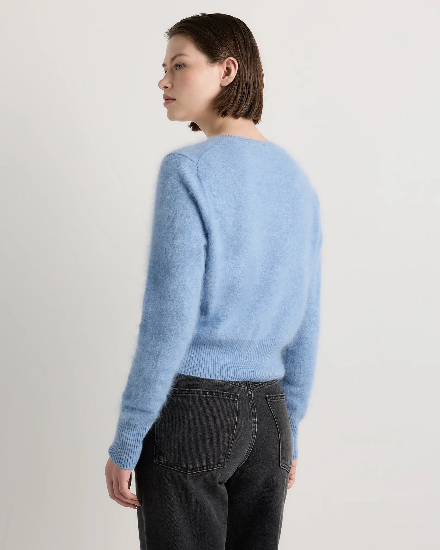 Brushed Cashmere Cropped Crewneck Cardigan - XS / Heather Grey
