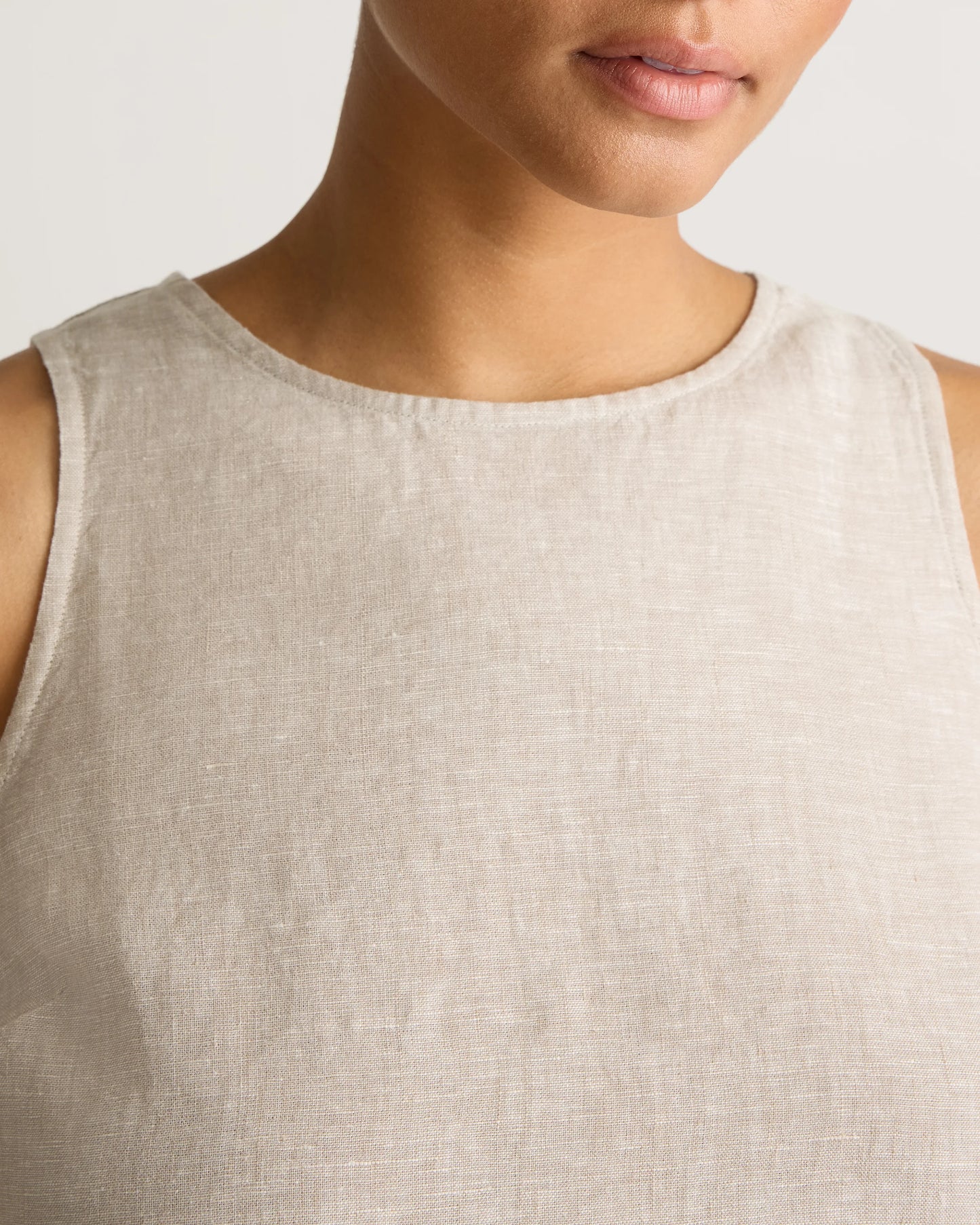 100% European Linen Cropped Tank - XS / Taupe Brown Gingham