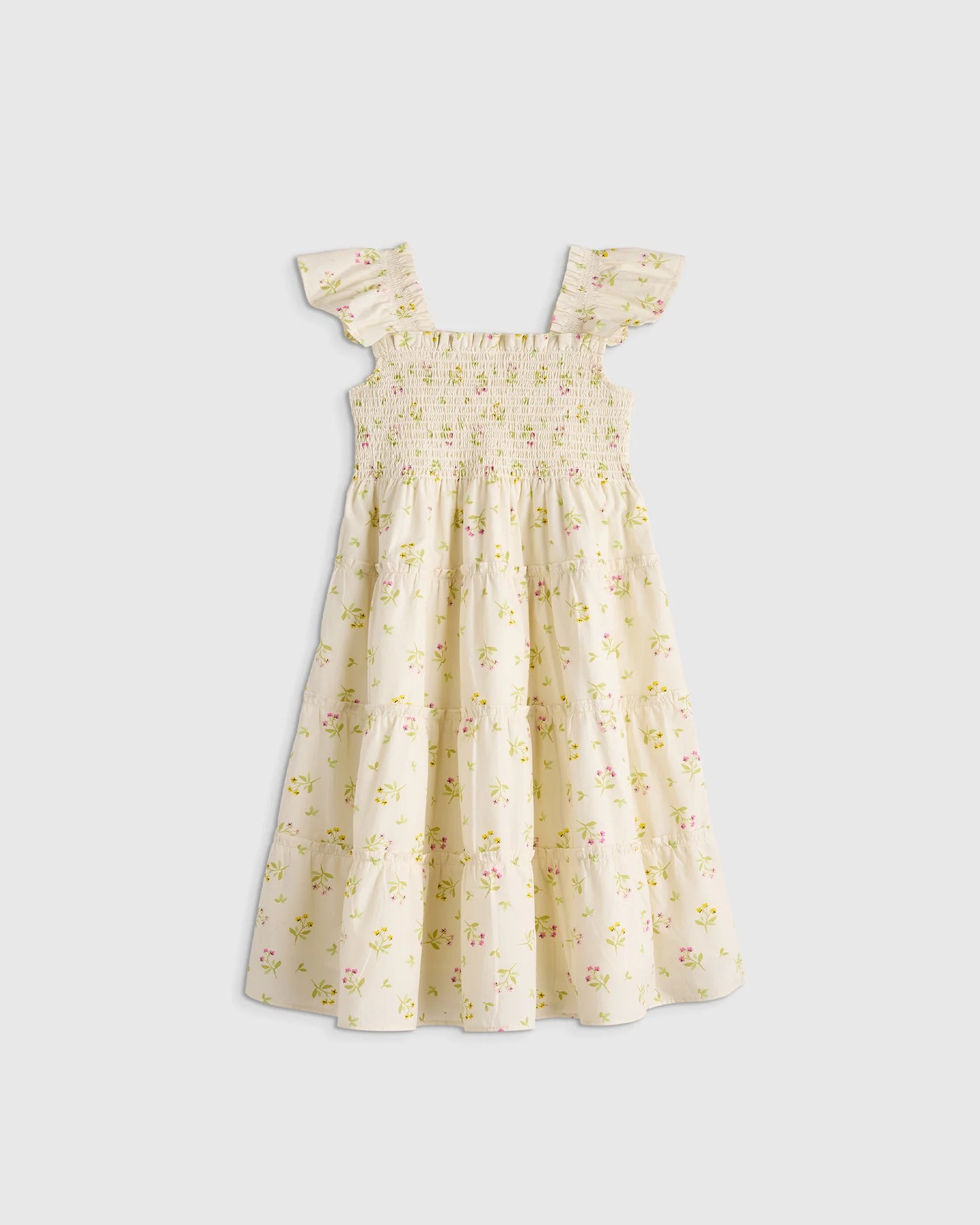 100% Organic Cotton Poplin Smocked Dress - 2T / Floral Sprigs