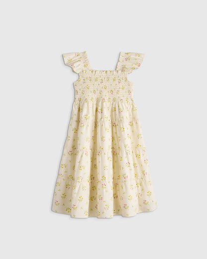 100% Organic Cotton Poplin Smocked Dress - 2T / Floral Sprigs