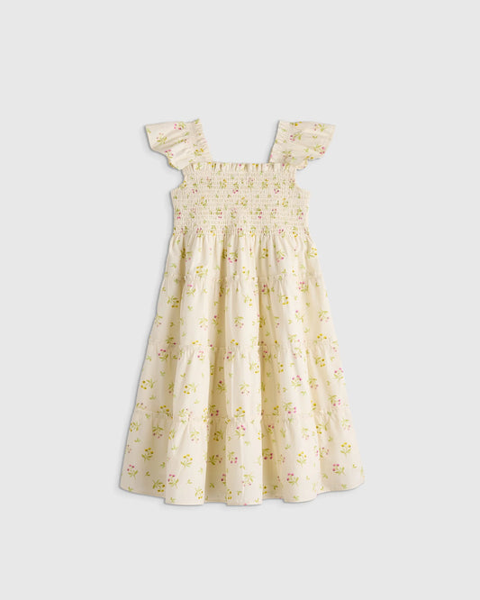 100% Organic Cotton Poplin Smocked Dress - 2T / Floral Sprigs