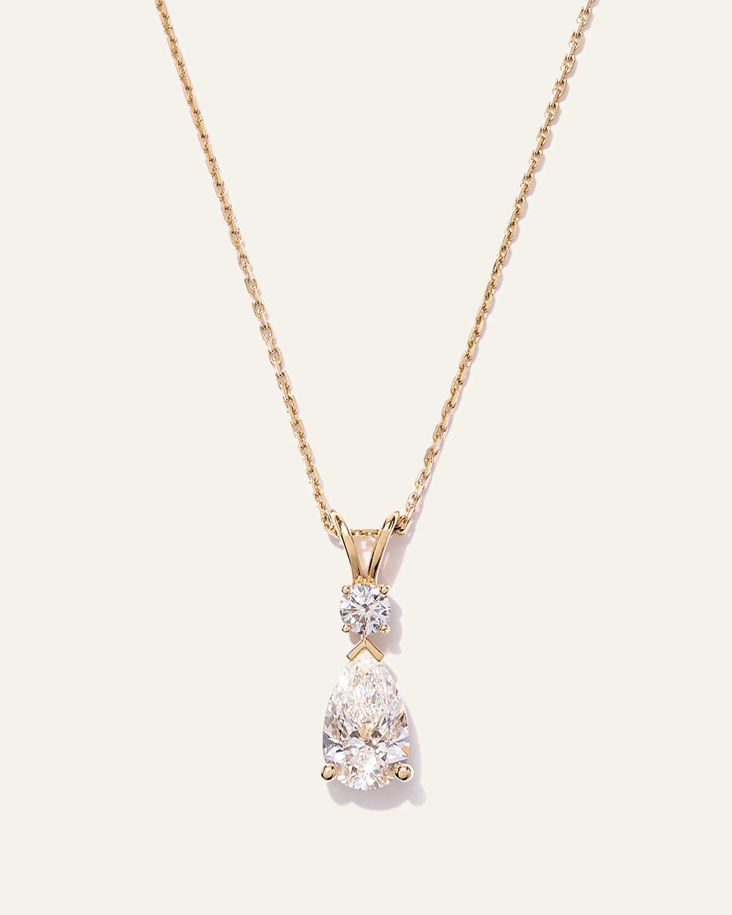 14K Gold Lab Grown Diamond Round & Pear Drop Necklace - One Size / Yellow Gold