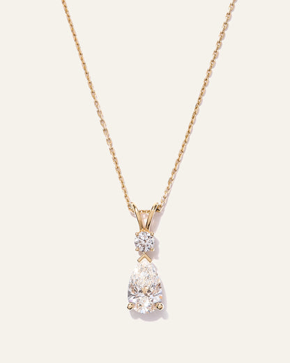 14K Gold Lab Grown Diamond Round & Pear Drop Necklace - One Size / Yellow Gold