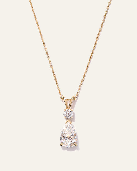 14K Gold Lab Grown Diamond Round & Pear Drop Necklace - One Size / Yellow Gold