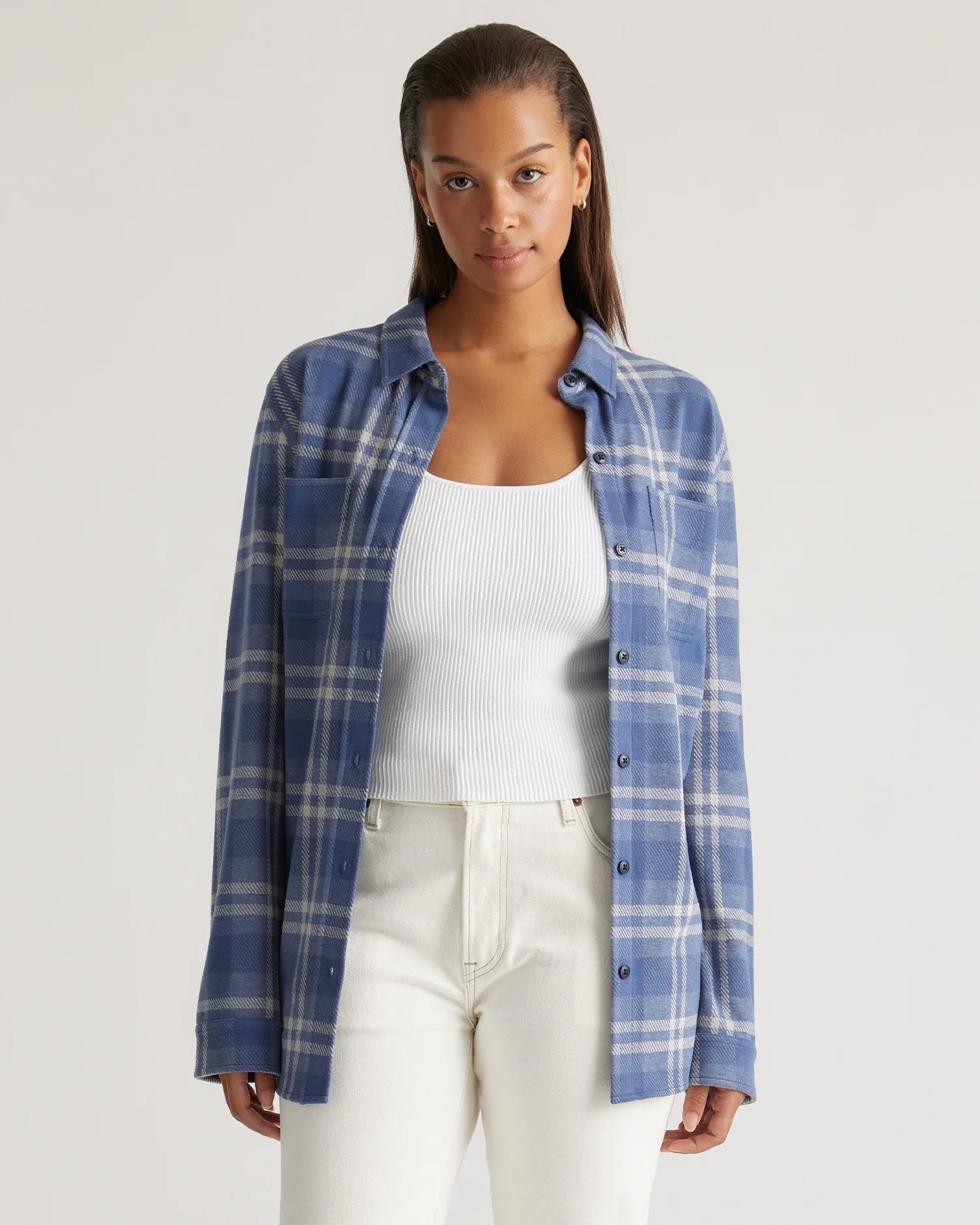Stretch Sweater Fleece Shirt - XS / Navy/Red/Yellow Check