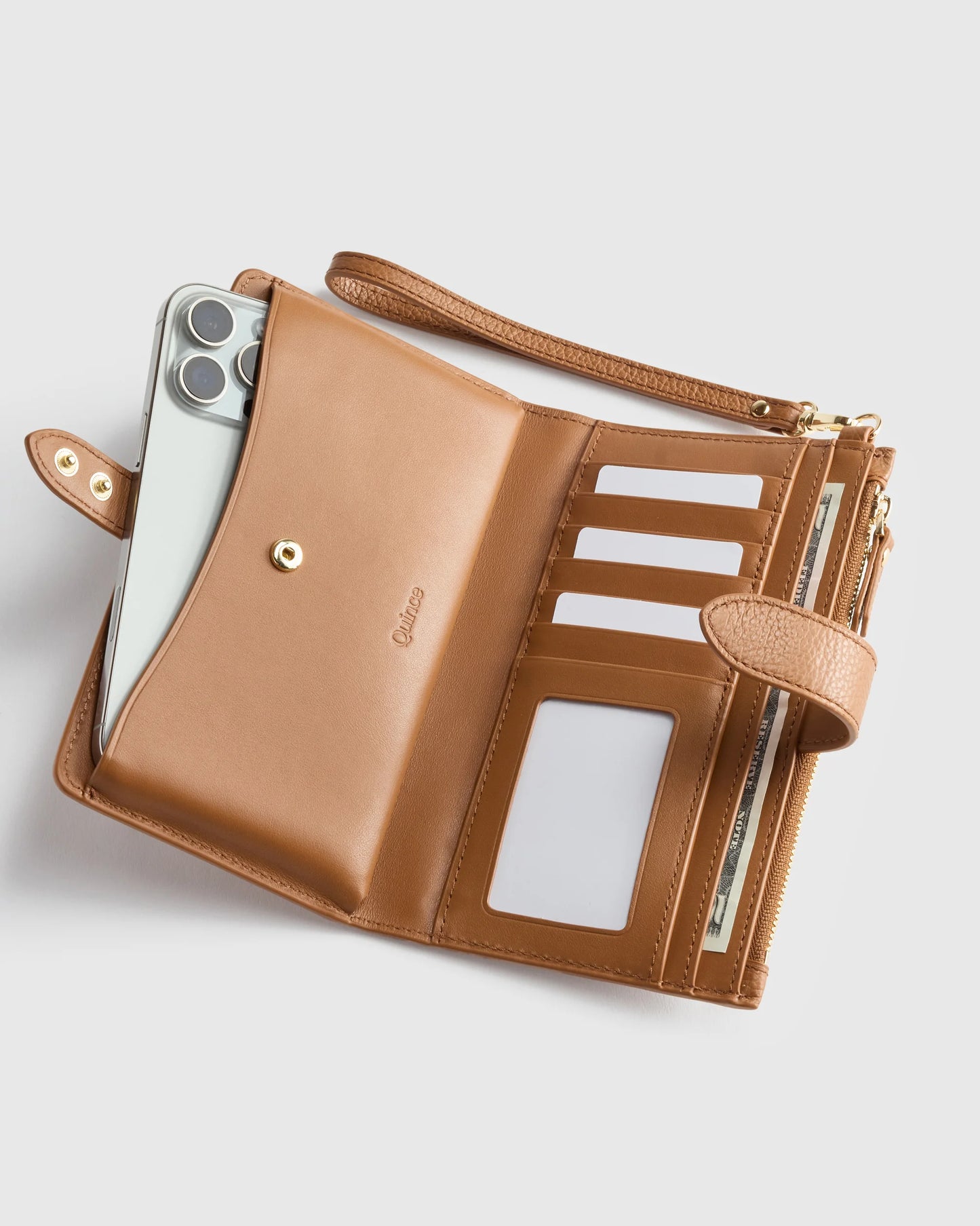 Italian Leather Phone Bi-Fold Wristlet - One Size / Black