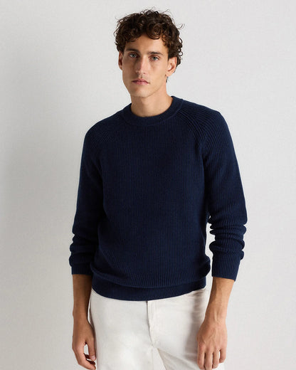 100% Organic Cotton Ribbed Crewneck Sweater - XS / Bahia Blue