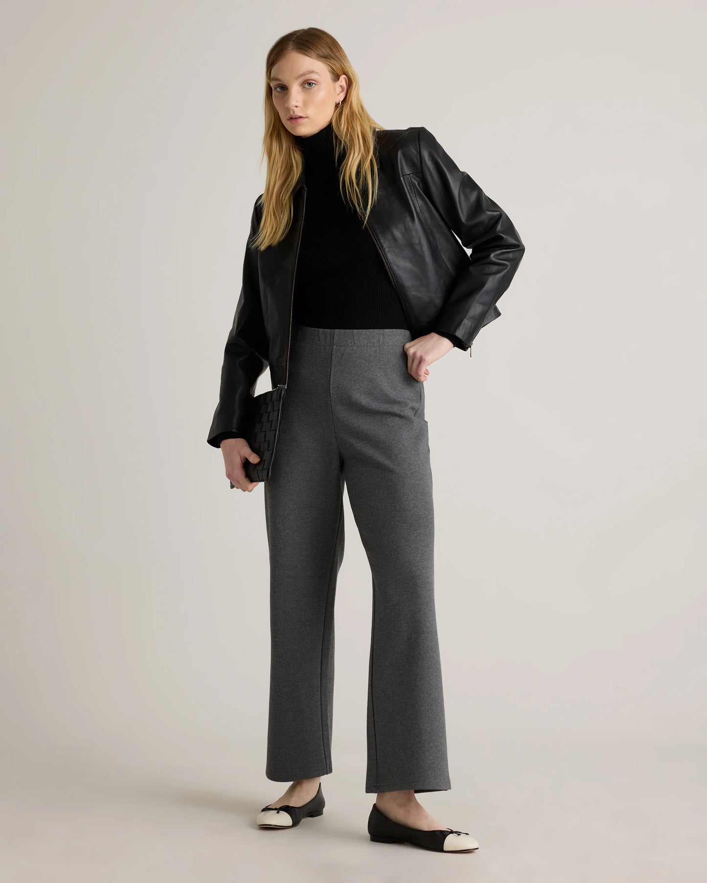 Organic Cotton Double Knit Wide Leg Pants - XS / Bold Black