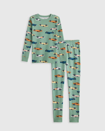 100% Organic Cotton Long Sleeve and Pant Pajama Set - 6 / Navy Stripe