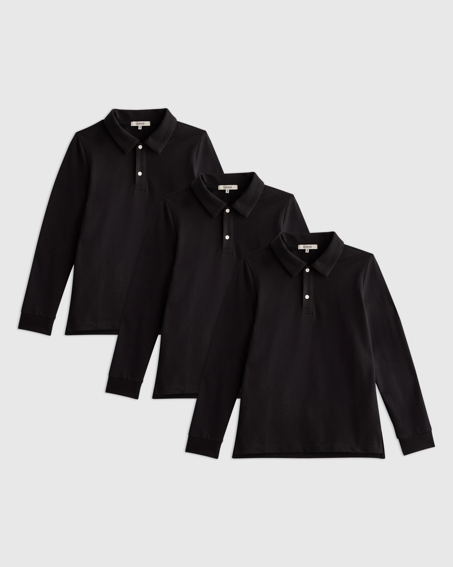 Organic Cotton Long Sleeve Pique Polo 3-Pack - 8 / Black