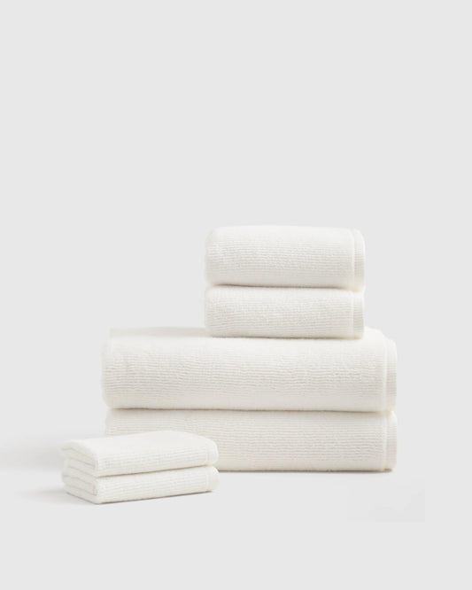 Turkish Ribbed Quick Dry Bath Towel Bundle - One Size / White