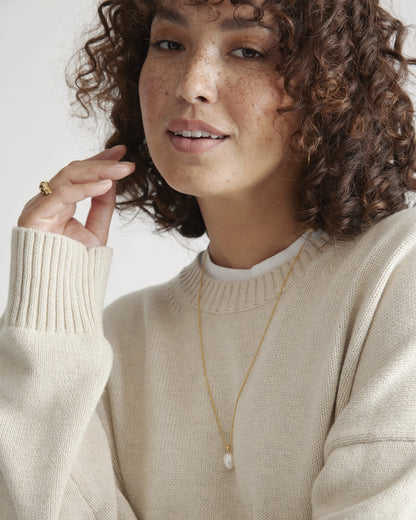 100% Organic Cotton Boyfriend Crew Sweater - XS / Speckled Beige