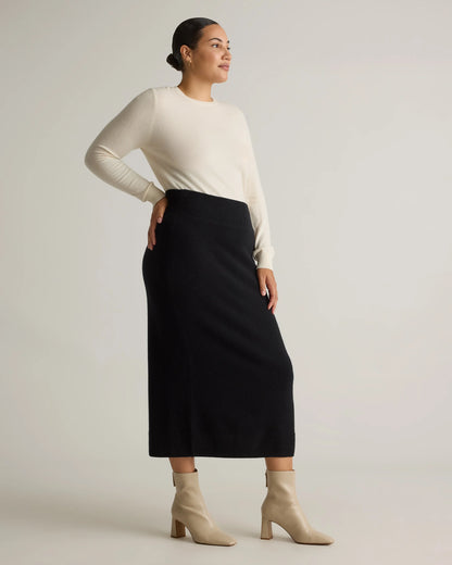 Mongolian Cashmere Fitted Midi Skirt - XS / Brown