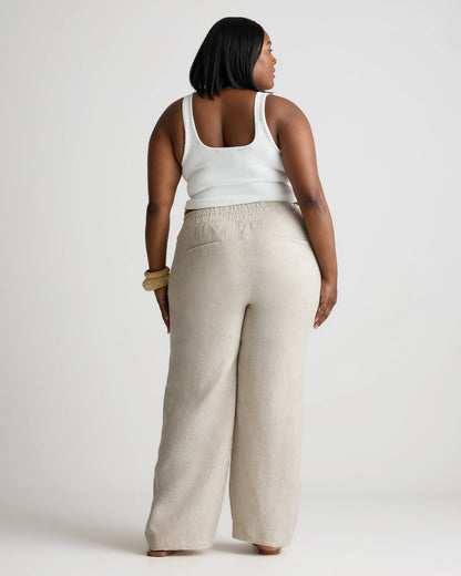 100% European Linen Wide Leg Pants - 1X / Black