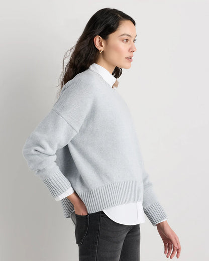 100% Organic Cotton Boyfriend Crew Sweater - XS / Speckled Beige