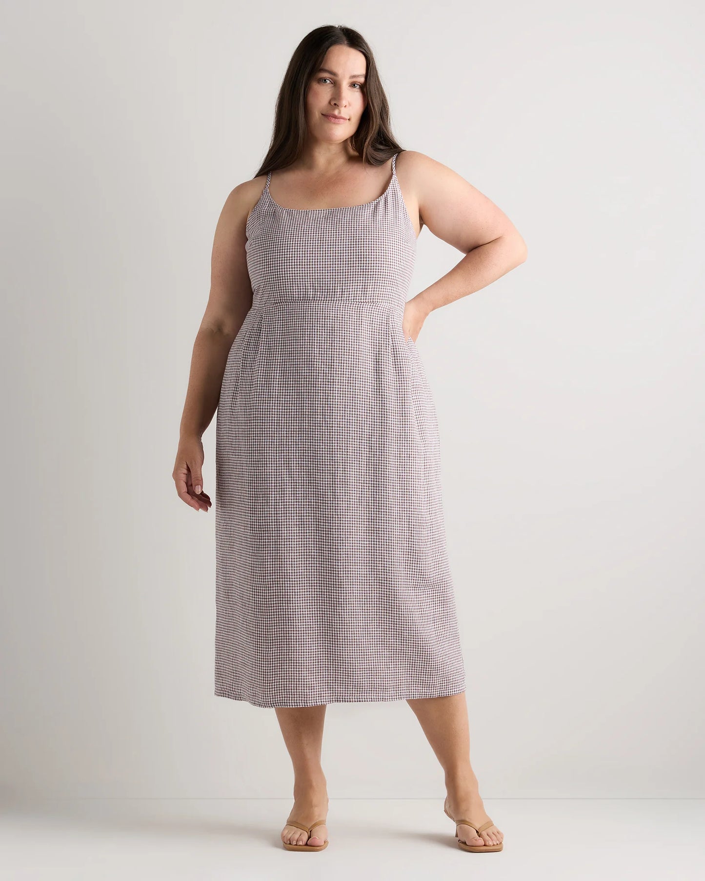 100% European Linen Scoop Neck Midi Dress - 1X / Deep Navy