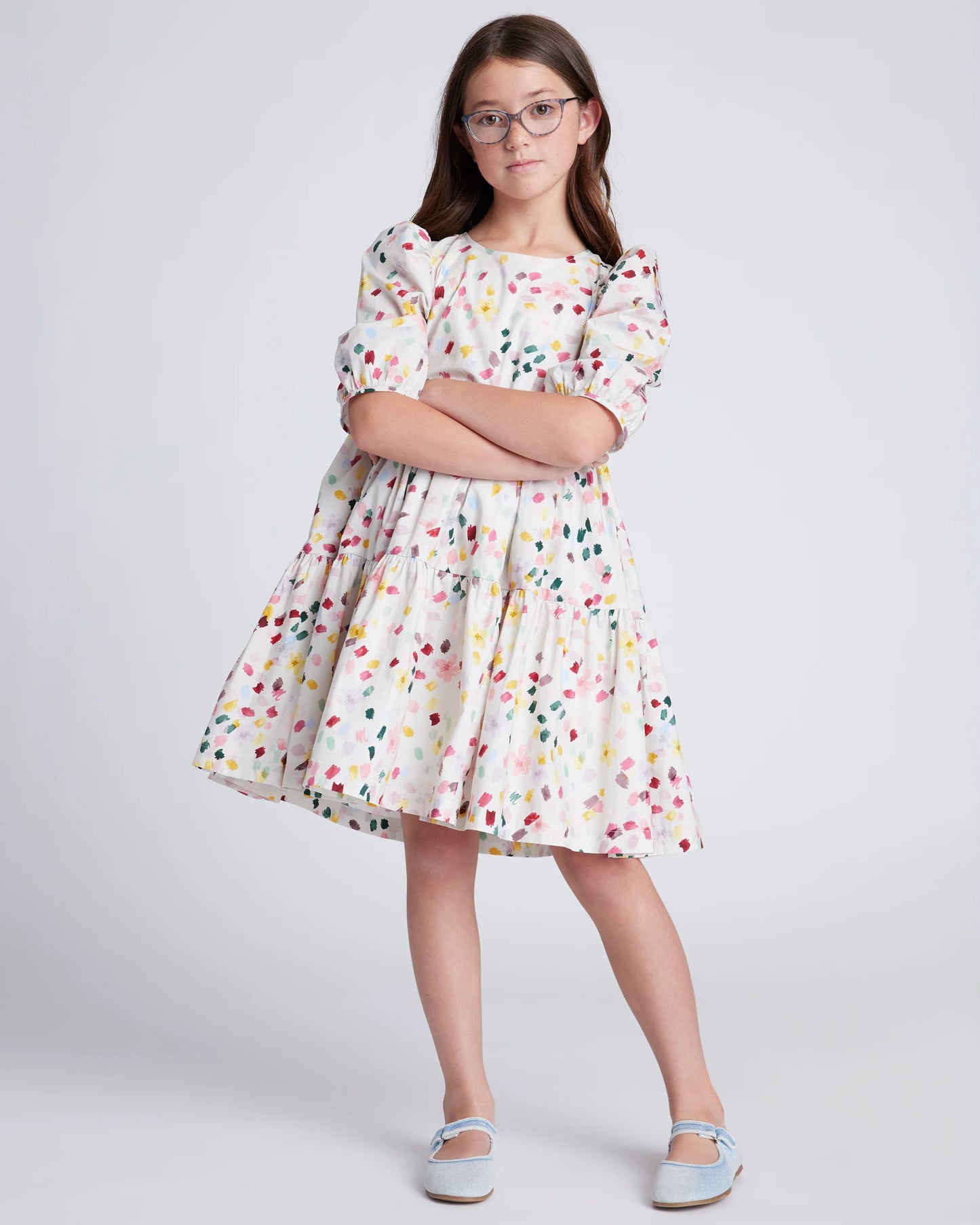 100% Cotton Poplin Puff Sleeve Dress - 12 / Confetti Dot