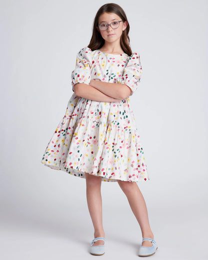 100% Cotton Poplin Puff Sleeve Dress - 12 / Confetti Dot