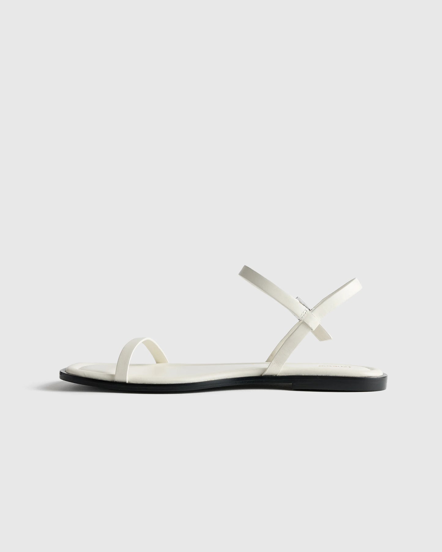 Italian Leather Ankle Strap Flat Sandal - 5 / Black