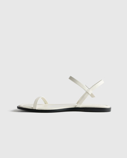 Italian Leather Ankle Strap Flat Sandal - 5 / Black