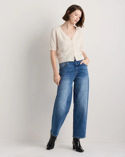 Mongolian Cashmere Short Sleeve Cardigan - XS / Oatmeal