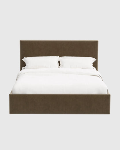 Square Bed in Performance Velvet - Full / Chocolate
