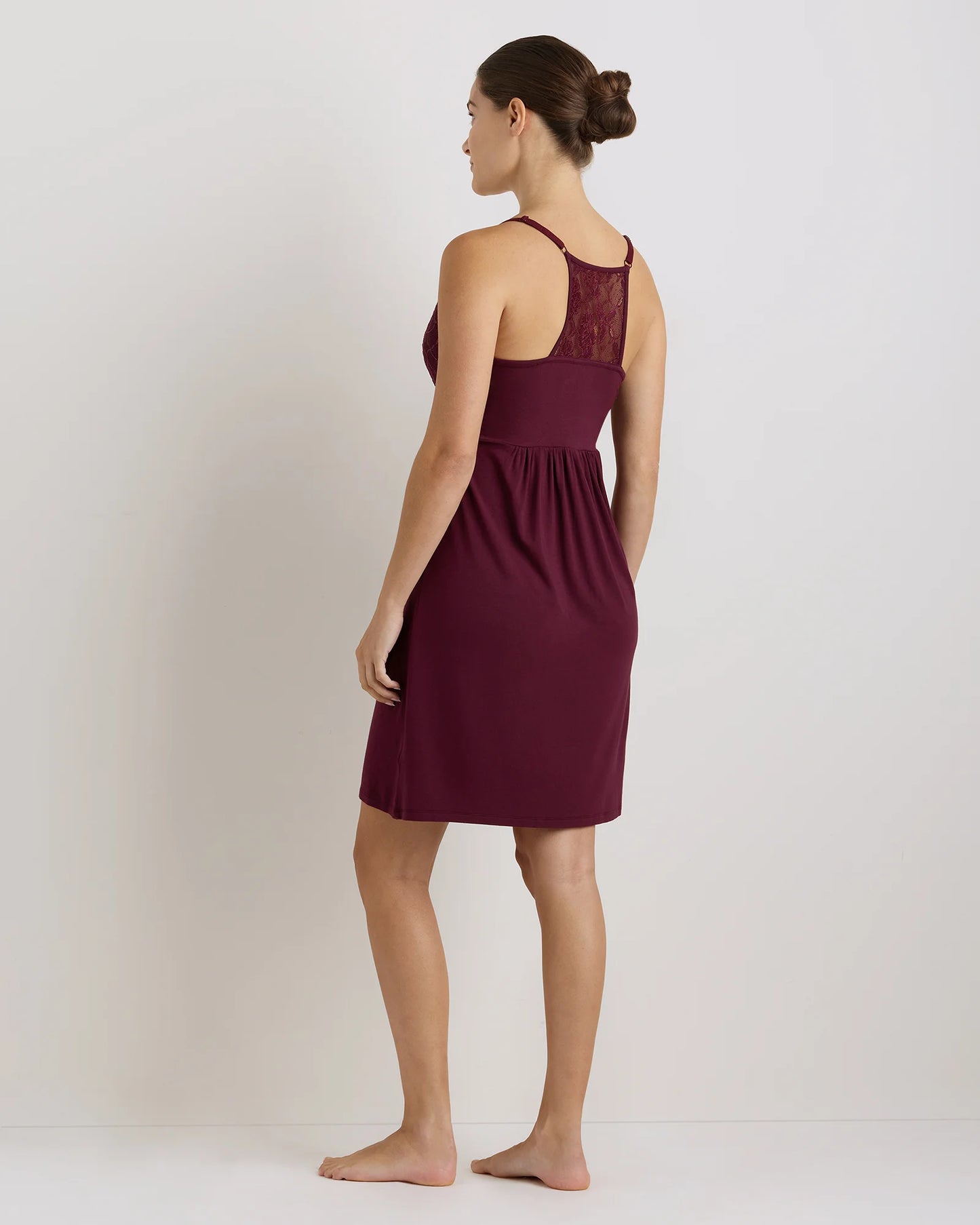 Bamboo Jersey Lace Detail Maternity & Nursing Nightgown - XS / Wine Tasting Red