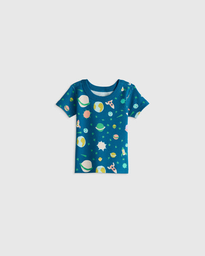 100% Organic Cotton Short Sleeve and Pant Pajama Set - 12-18M / Planets