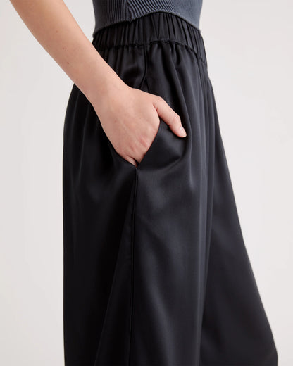 100% Washable Silk Cropped Wide Leg Pant - XS / Black