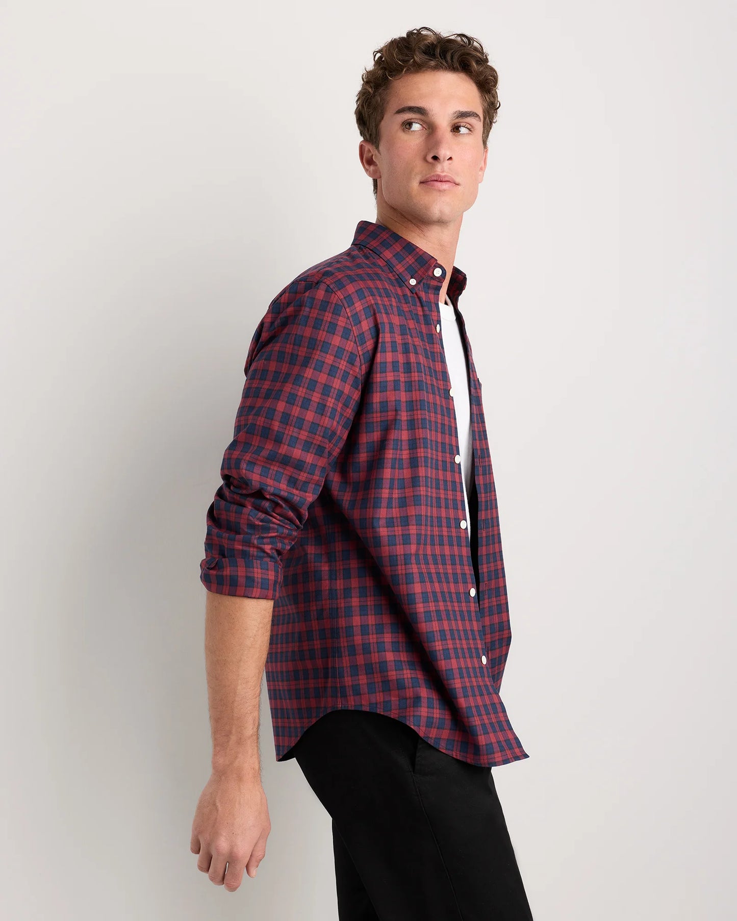 100% Organic Cotton Brushed Flannel Shirt - S / Red/Navy