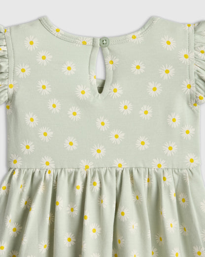 Organic Cotton Sleeveless Ruffle Dress - 2T / Aqua Daisy