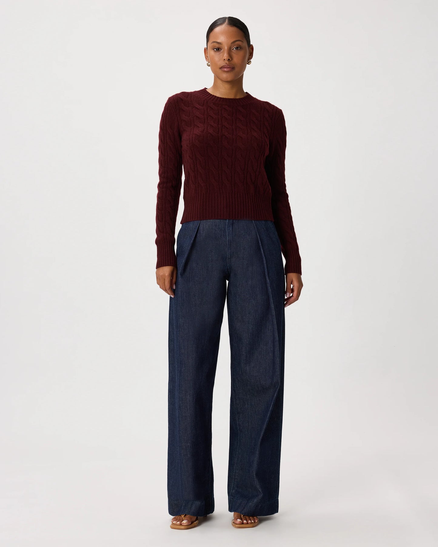 Mongolian Cashmere Shrunken Cable Crewneck Sweater - XS / Varsity Red
