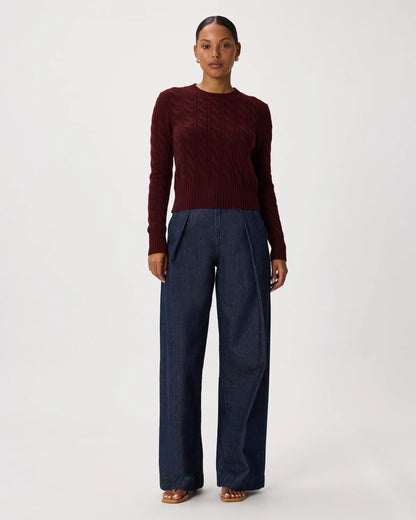 Mongolian Cashmere Shrunken Cable Crewneck Sweater - XS / Varsity Red