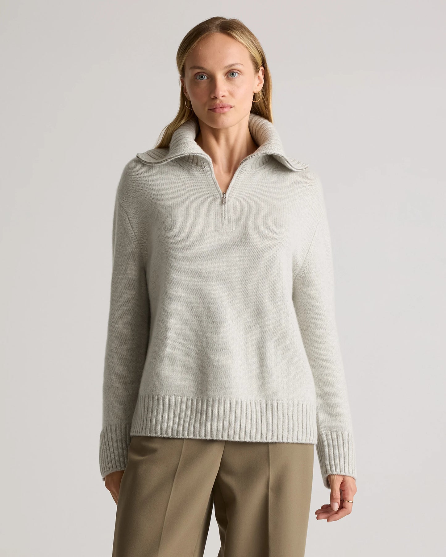 Luxe Baby Cashmere Quarter Zip Sweater - XS / Creamy Cortado